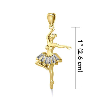 Ballet Pose Solid Gold Pendant with Gem GPD5829 - Jewelry